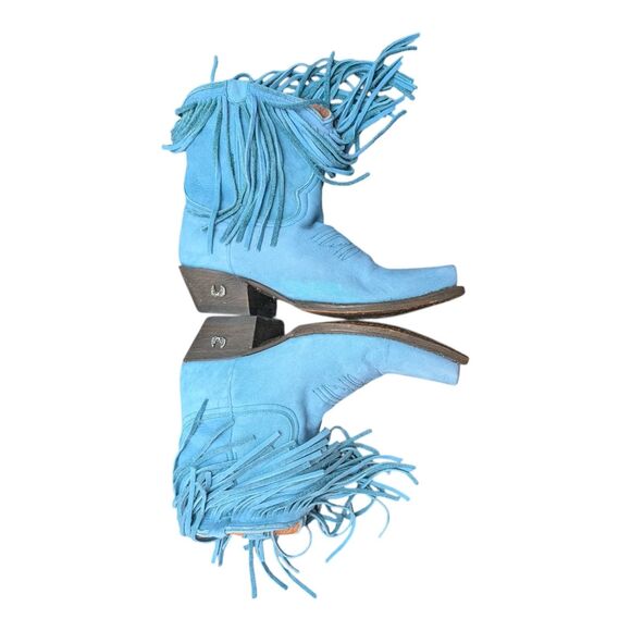 Eight Second Angel Blue Teal Suede Fringe Heeled Western Boots Women's Size 6.5 - Picture 5 of 10